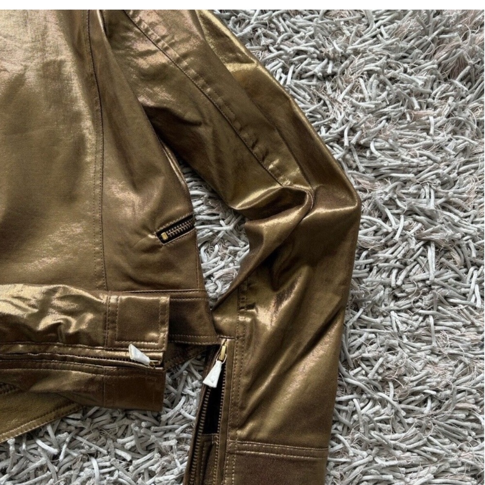SASS & BIDE Gold Metallic Biker Jacket Sz 2 US NEW - Picture 7 of 8